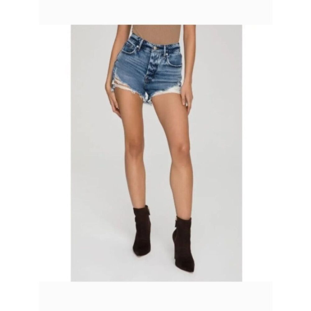 Like New! Good American Bombshell Denim Shorts High Rise Distressed  Size 2